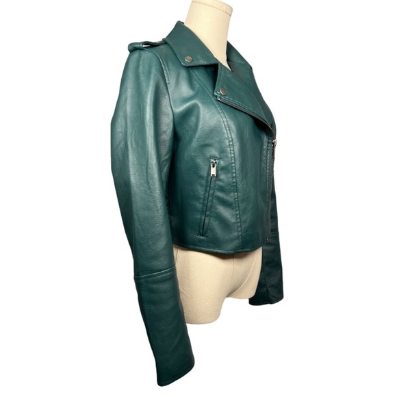 NWOT 7 for All Mankind Green Faux Leather Moto Jacket (S) - Picture 10 of 10